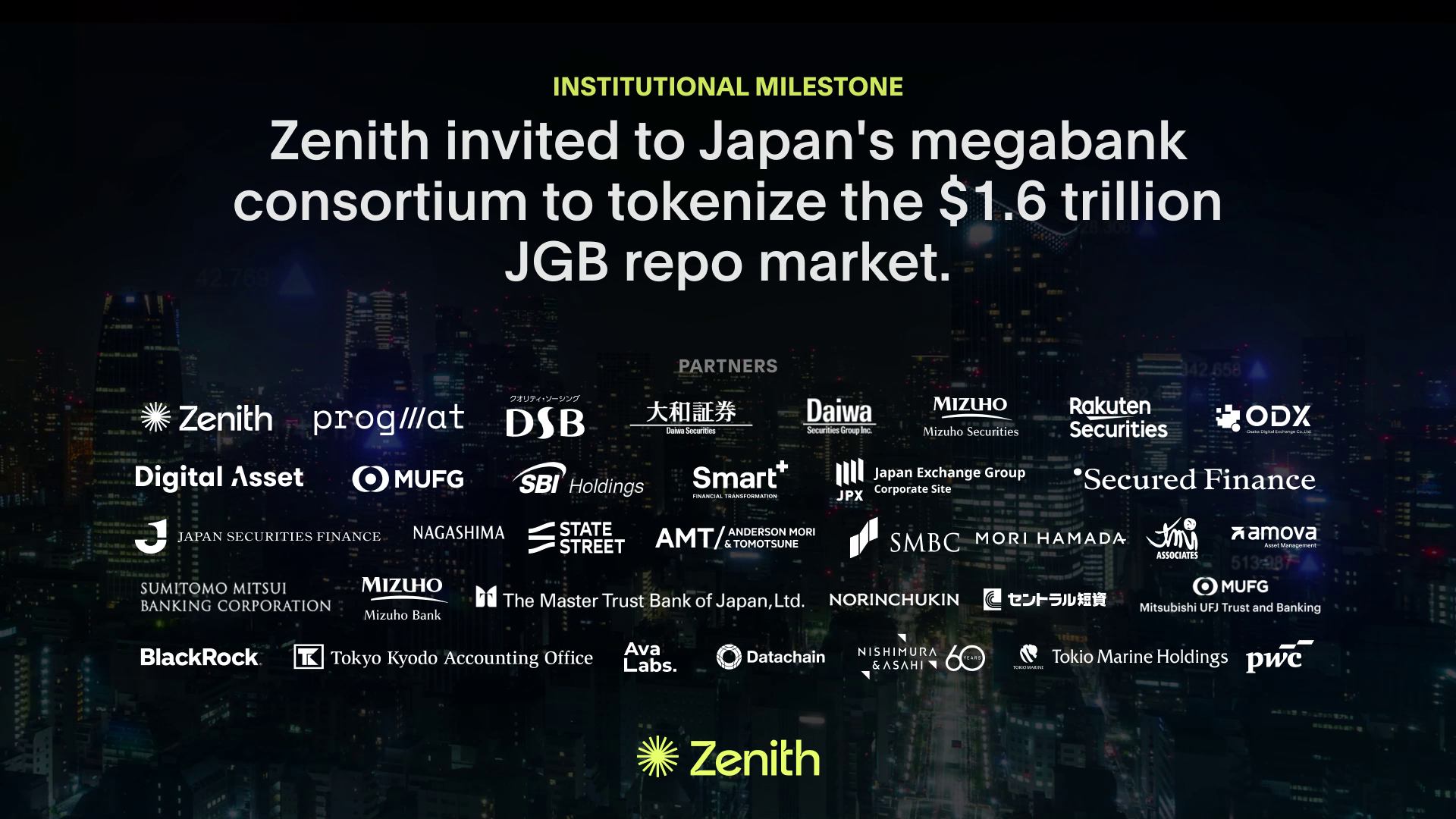 Zenith Invited to Japanese Megabank Consortium to Tokenize $1.6 Trillion JGB Repo Market on Canton Network